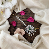 Vriksham Antique Royal Peacock AD Stone Maang Tikka-Green-Pearl-G19514